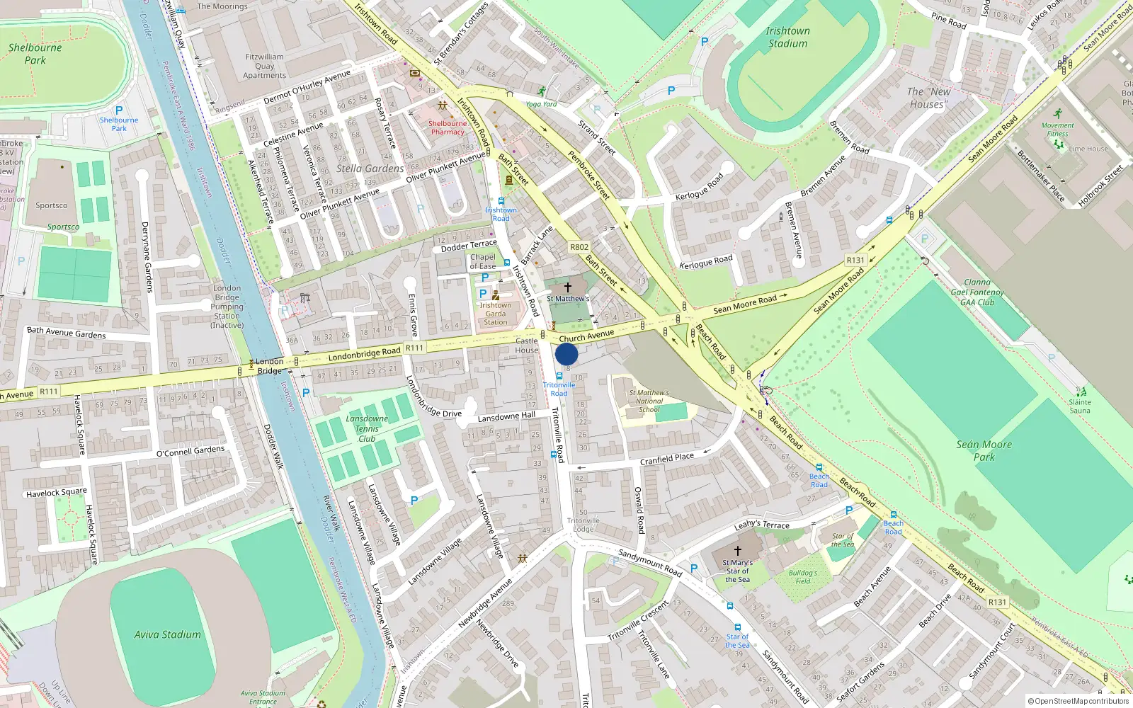 Overhead map showing the location of 4 Tritonville Road, Irishtown