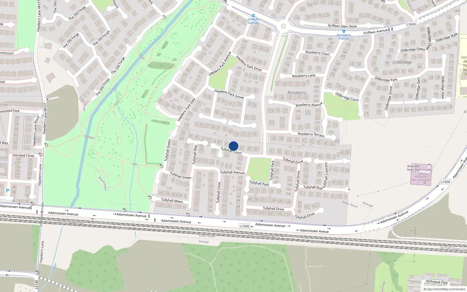 Overhead map showing the location of 4 Tullyhall Court, Lucan