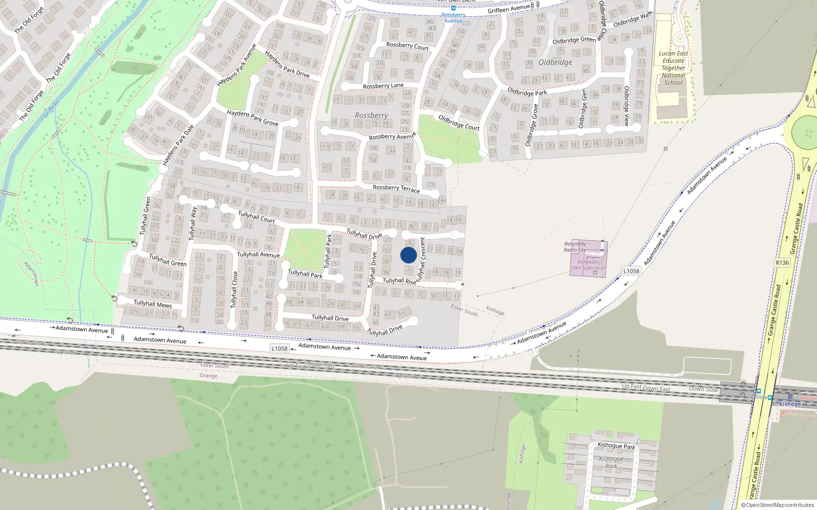 Overhead map showing the location of 4 Tullyhall Cresent, Lucan, Dublin