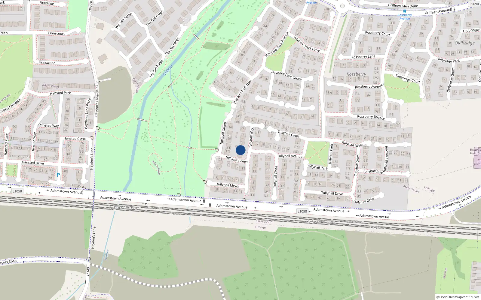 Overhead map showing the location of 4 Tullyhall Green, Lucan