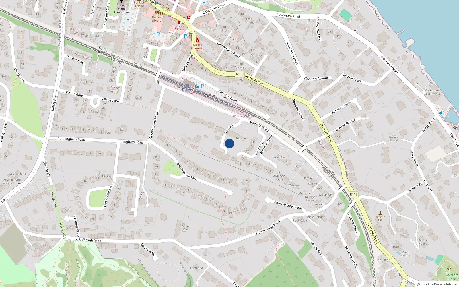 Overhead map showing the location of 4 Ullardmor, Dalkey