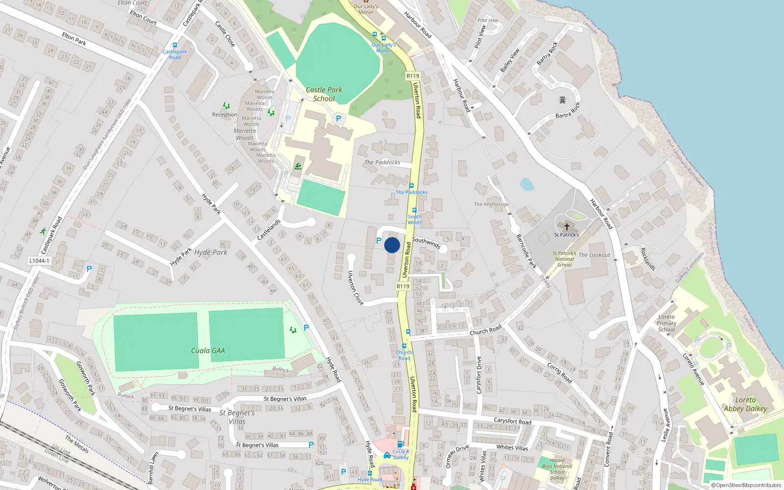 Overhead map showing the location of 4 Ulverton Court, Ulverton Road, Dalkey