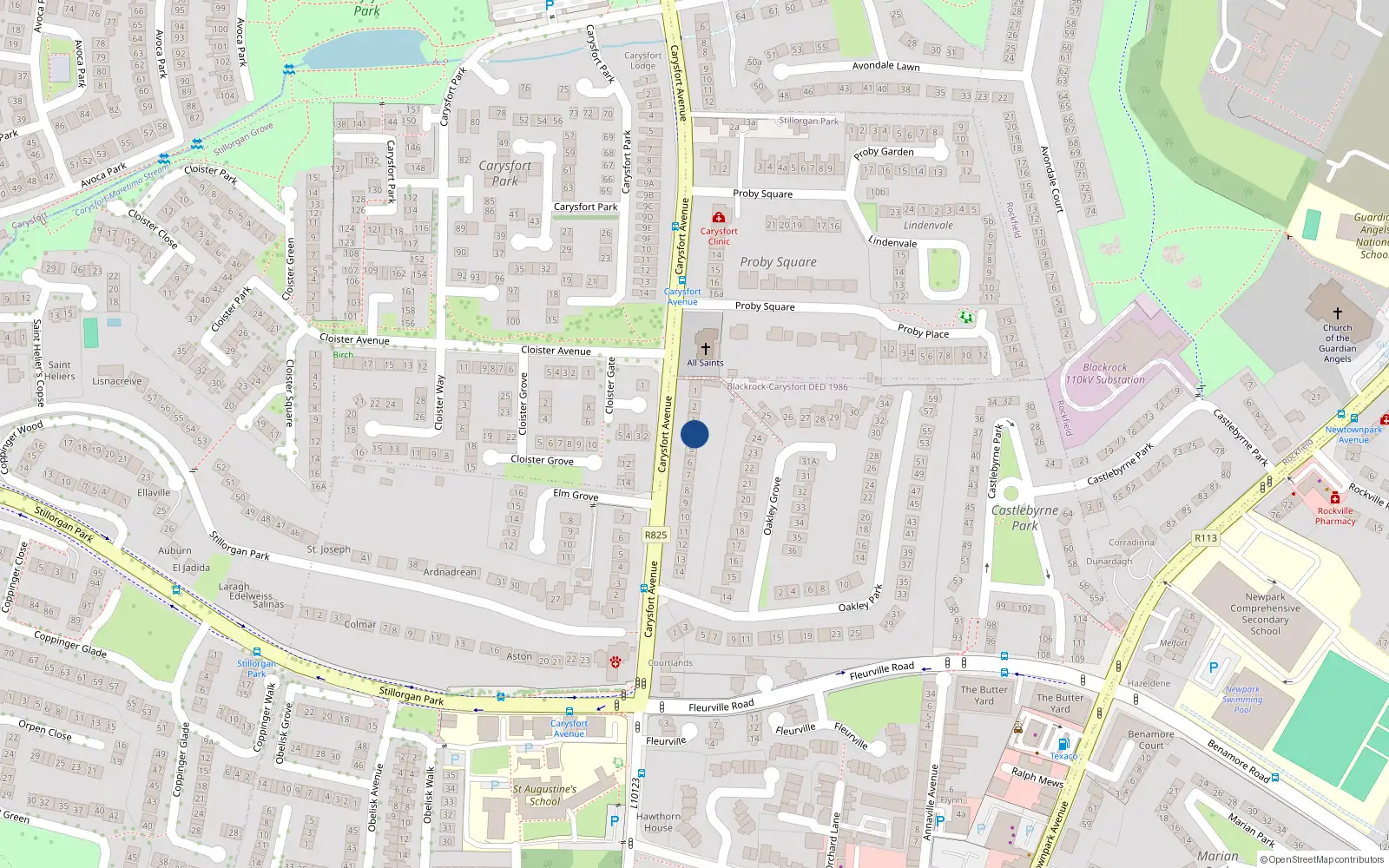 Overhead map showing the location of 4 Upper Carysfort Avenue, Blackrock