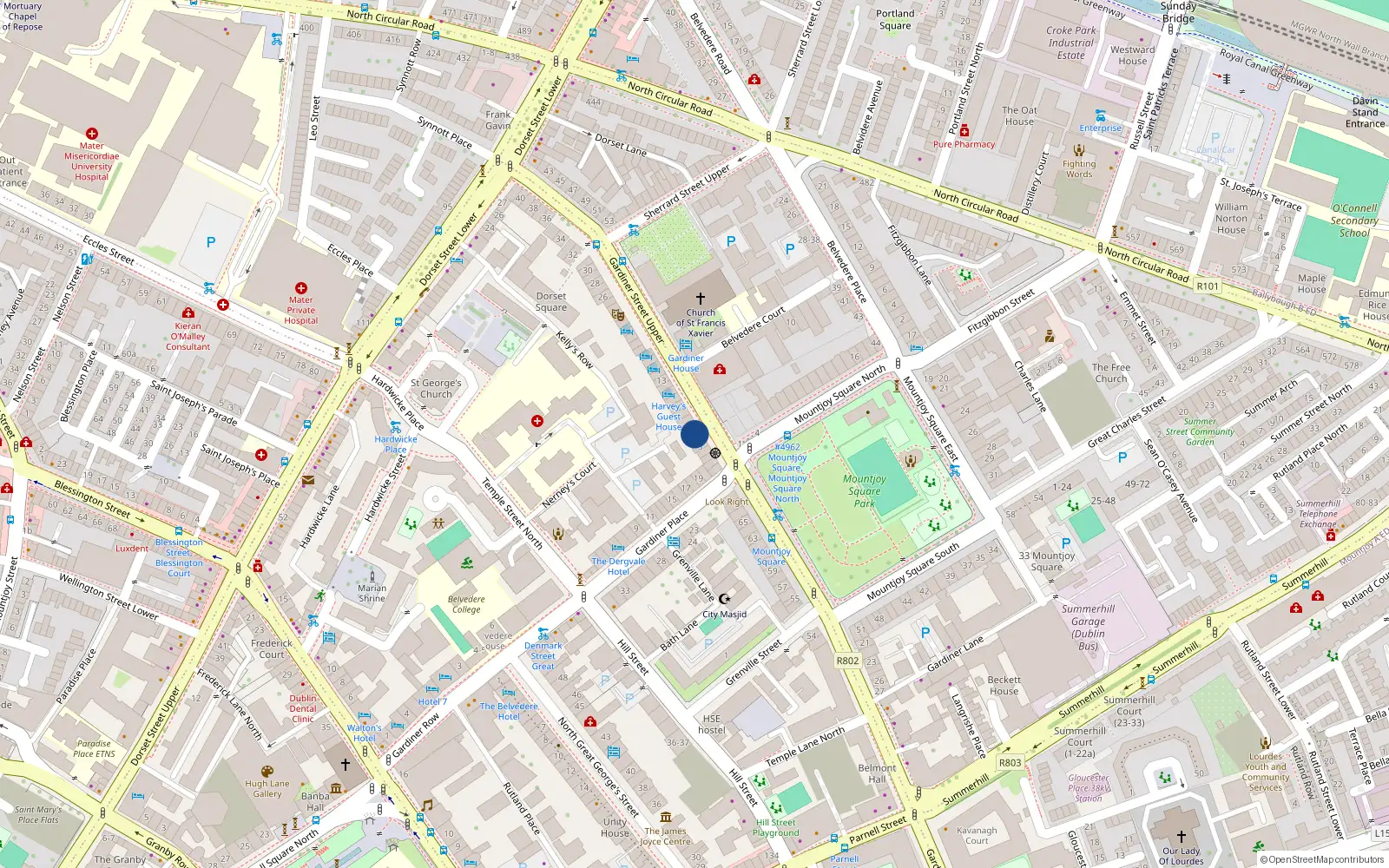 Overhead map showing the location of 4 Gardiner Street Upper, Dublin 1