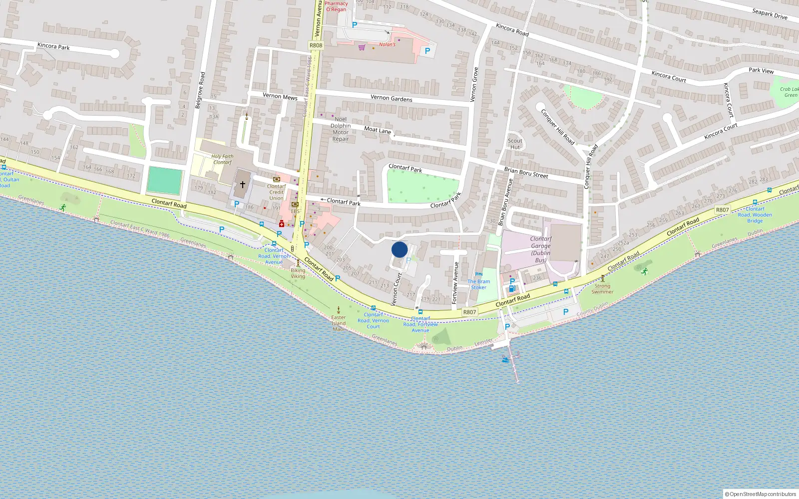 Overhead map showing the location of 4 Vernon Court, Clontarf Road, Dublin 3