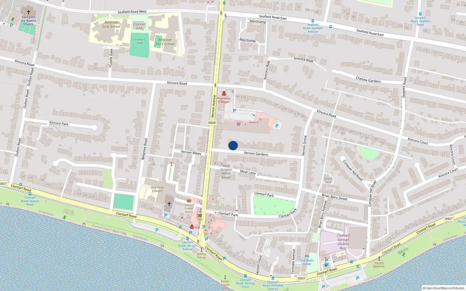 Overhead map showing the location of 4 Vernon Gardens, Dublin 3
