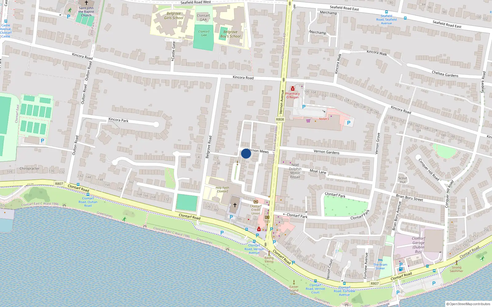 Overhead map showing the location of 4 Vernon Mews, Dublin 3