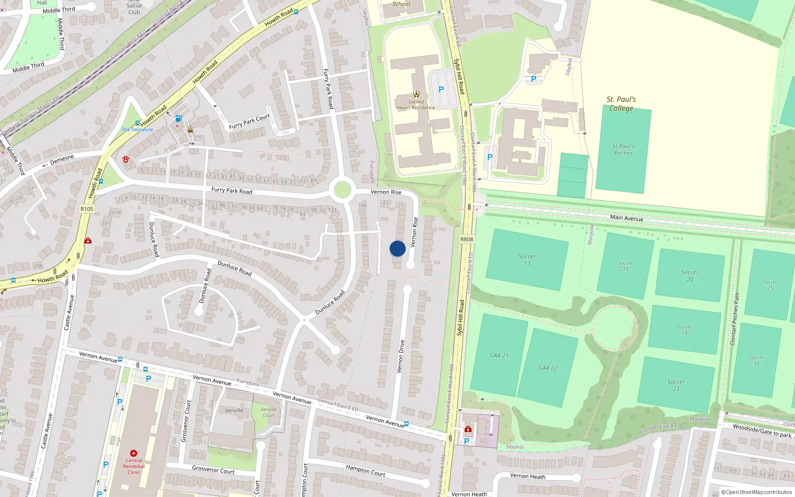 Overhead map showing the location of 4 Vernon Rise, Clontarf, Dublin 3