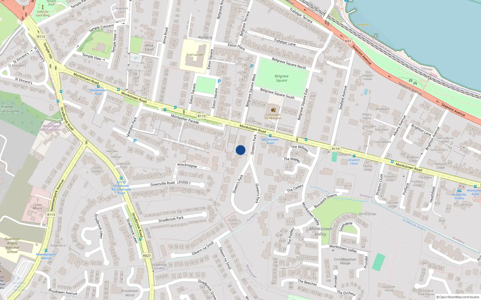 Overhead map showing the location of 4 Verona, Queens Park, Monkstown