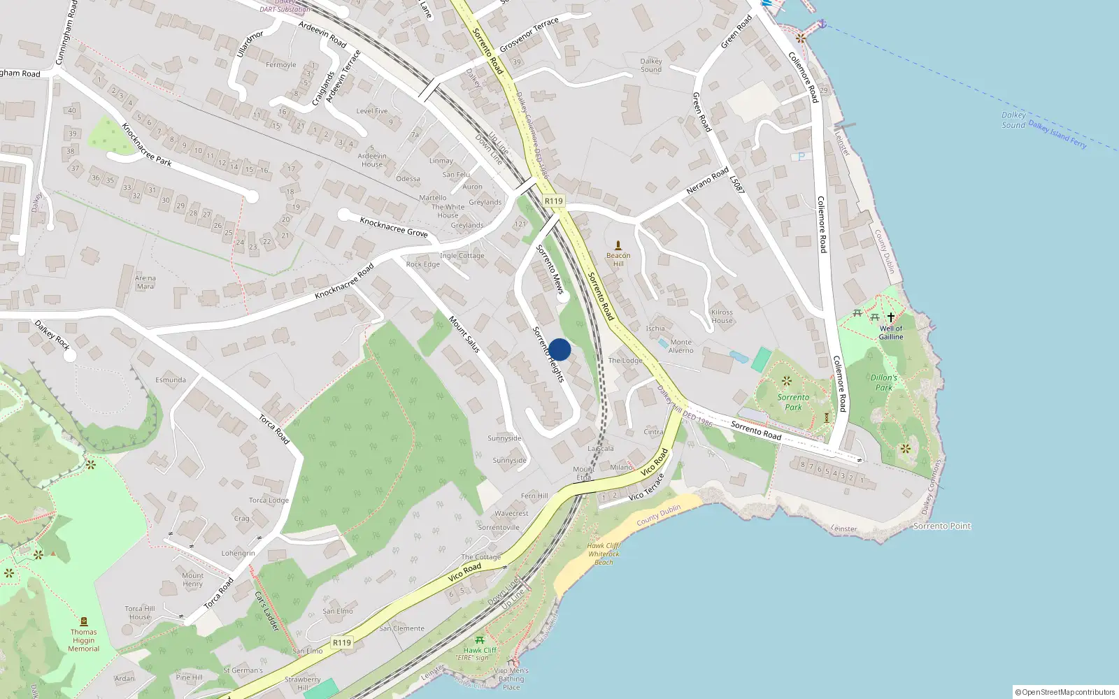 Overhead map showing the location of 4 Vico Rock, Sorrento Road, Dalkey