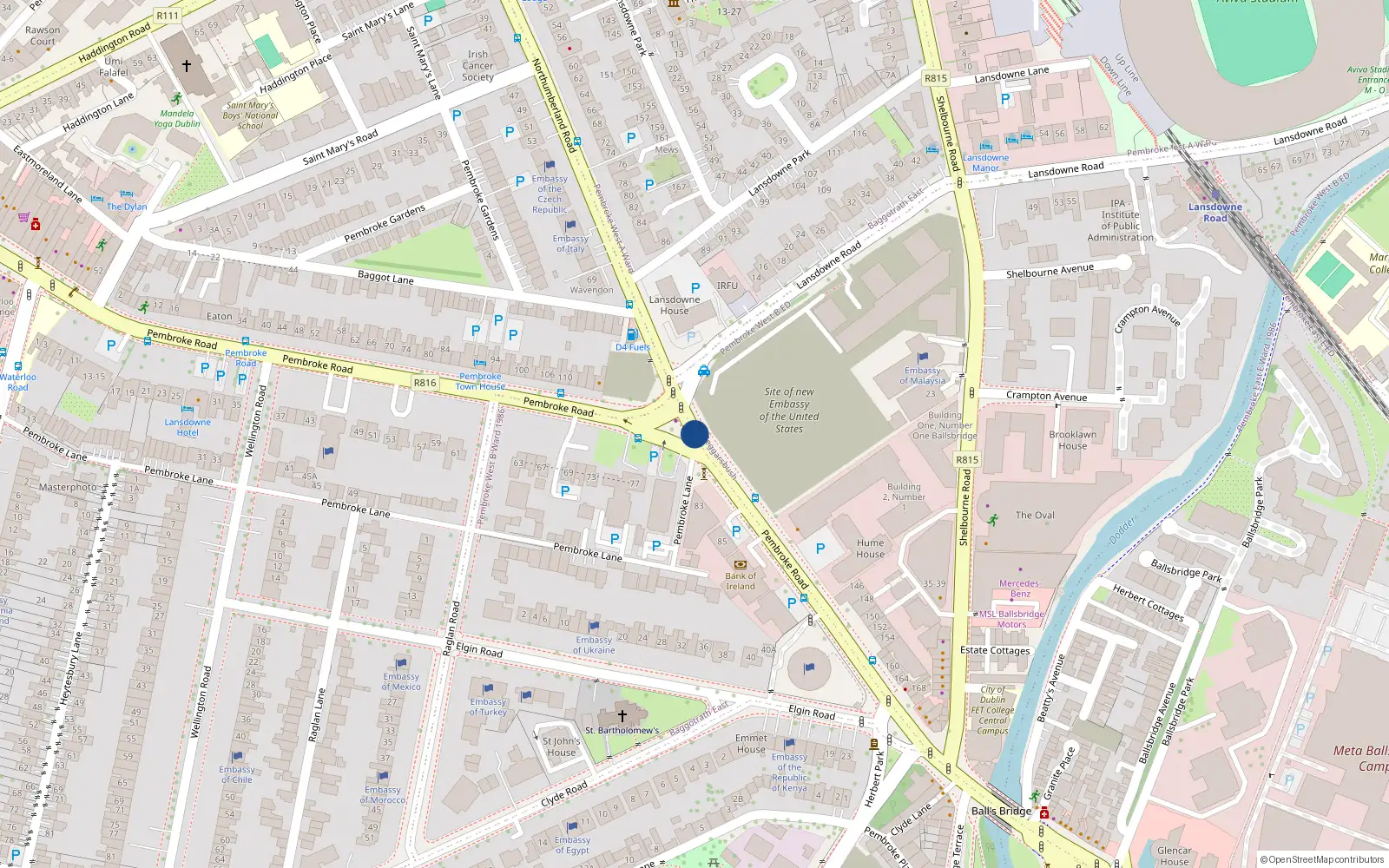 Overhead map showing the location of 4 Waterloo Mews, Pembroke Road, Dublin