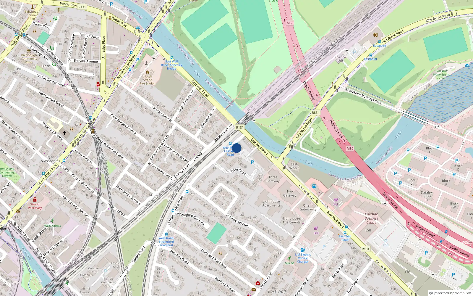 Overhead map showing the location of 4 West Road, East Wall, Dublin 3