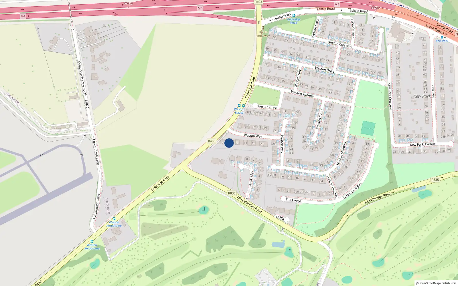 Overhead map showing the location of 4 Weston Way, Lucan, Co. Dublin