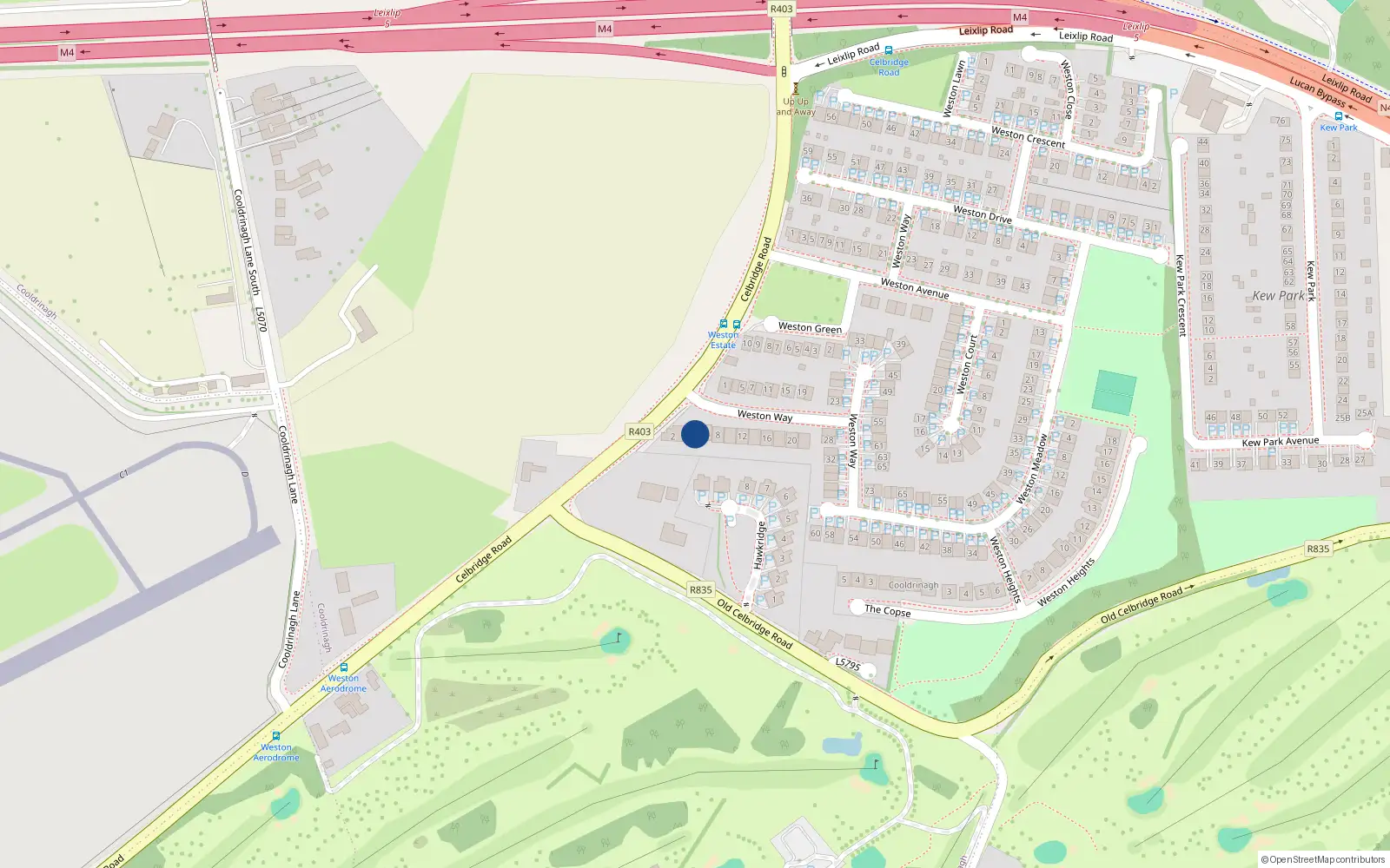 Overhead map showing the location of 4 Weston Way, Lucan