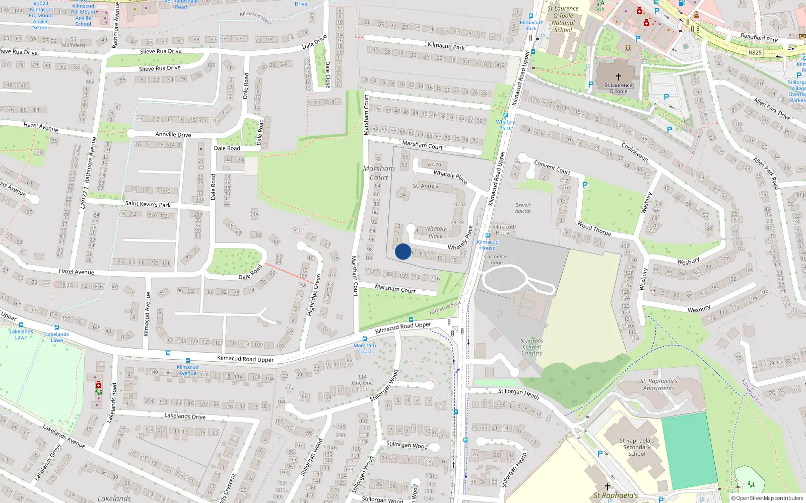 Overhead map showing the location of 4 Whatley Place, Kilmacud Road Upper, Stillorgan