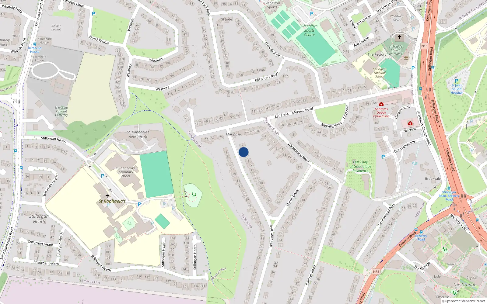 Overhead map showing the location of 4 Wierview Drive, Stillorgan, Dublin