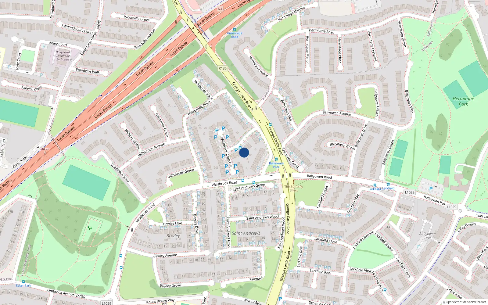 Overhead map showing the location of 4 Willsbrook Crescent, Lucan