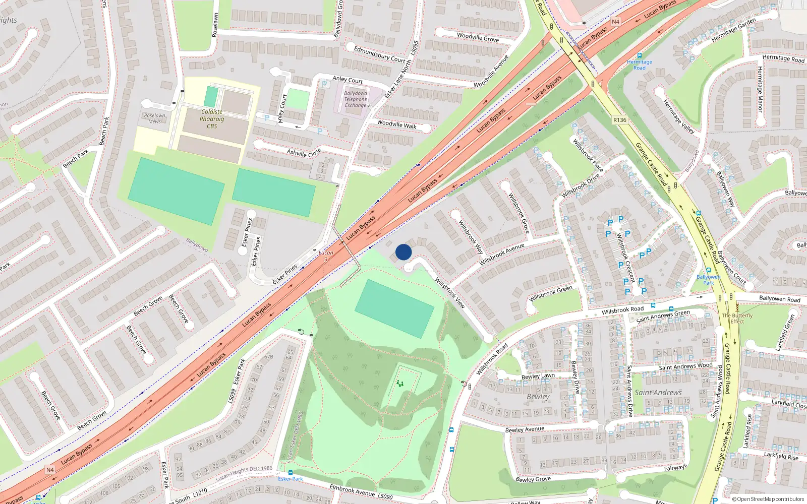 Overhead map showing the location of 4 Willsbrook View, Lucan, Dublin