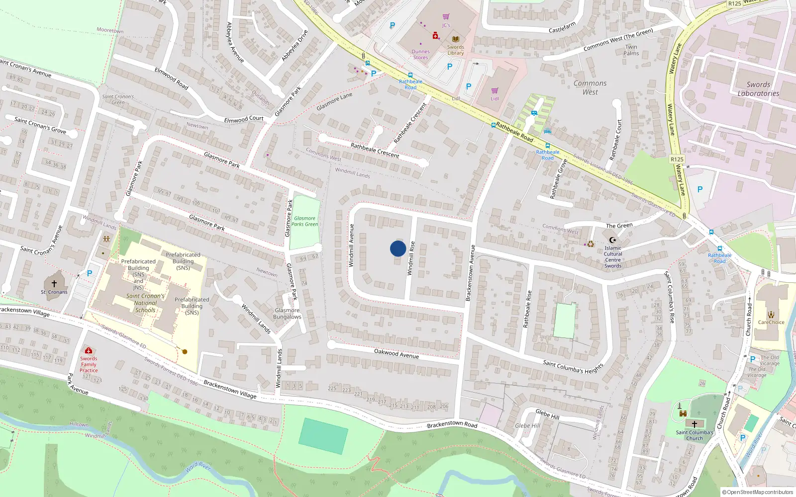 Overhead map showing the location of 4 Windmill Rise, Swords