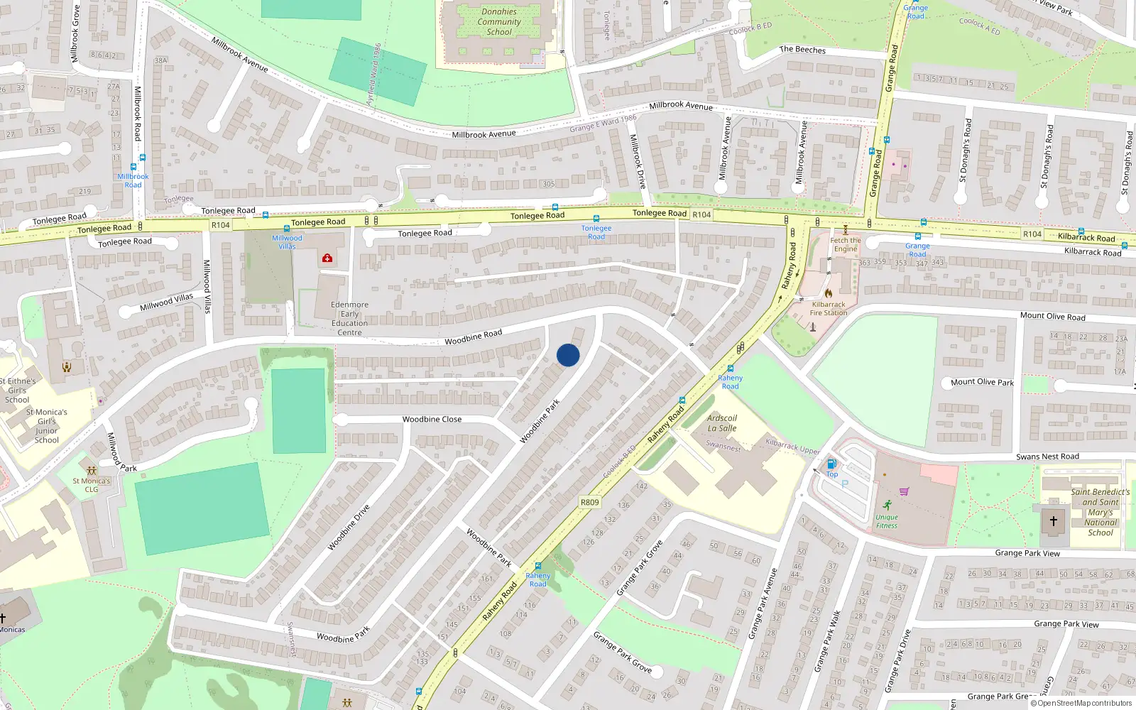 Overhead map showing the location of 4 Woodbine Park, Raheny, Dublin 5