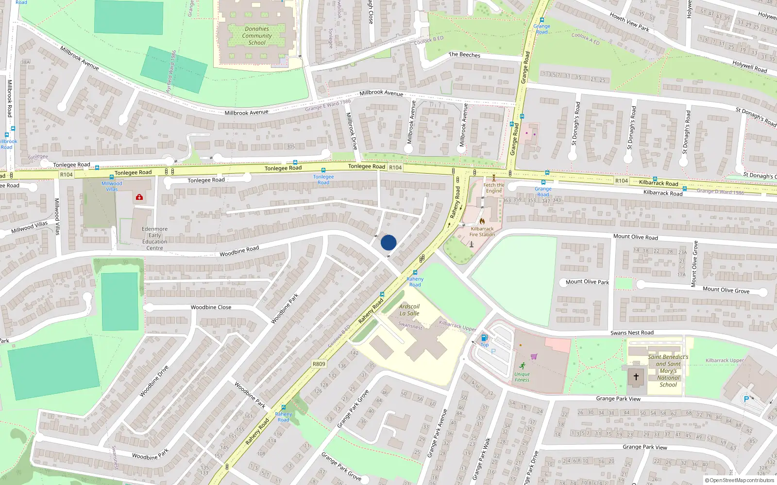 Overhead map showing the location of 4 Woodbine Road, Dublin 5
