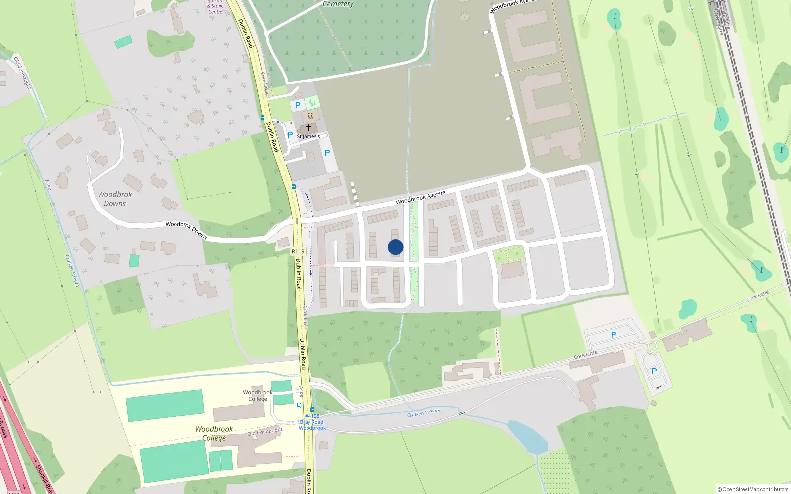 Overhead map showing the location of 4 Woodbrook Park, Bray
