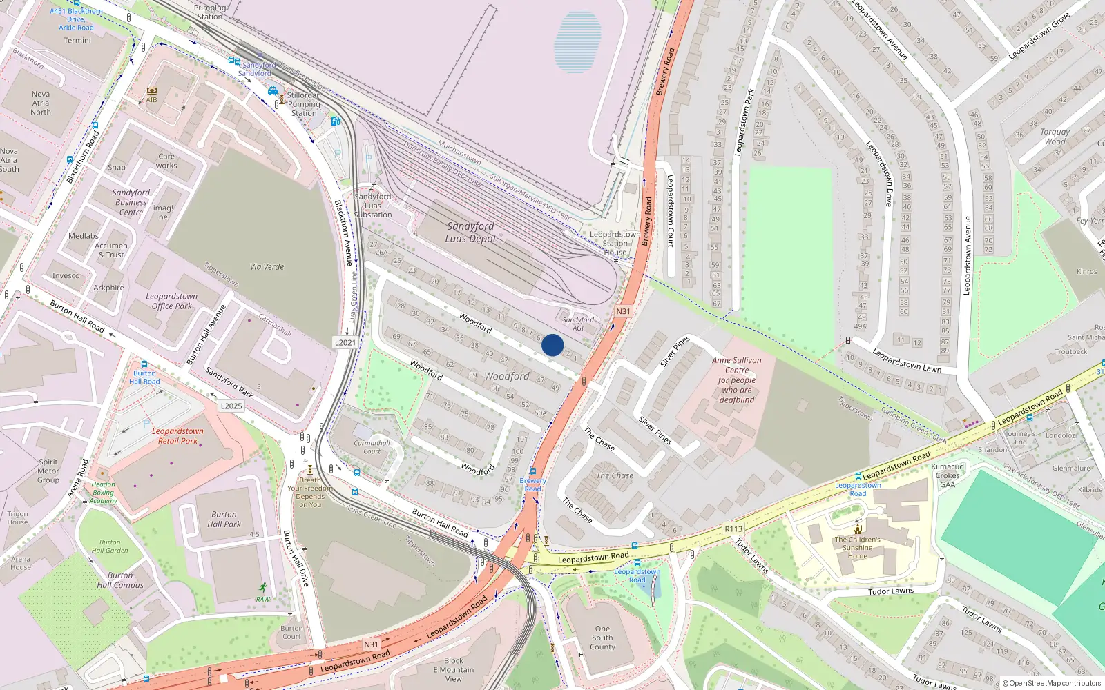 Overhead map showing the location of 4 Woodford, Brewery Road, Stillorgan