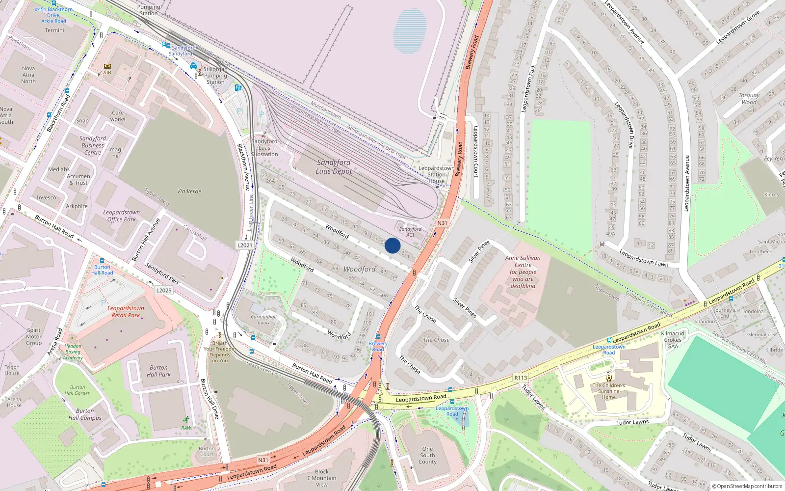 Overhead map showing the location of 4 Woodford, Stillorgan