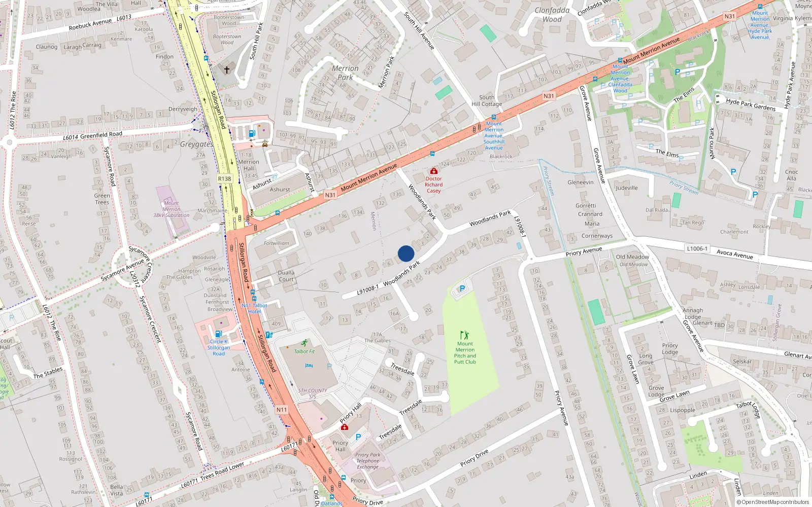 Overhead map showing the location of 4 Woodlands Park, Dublin