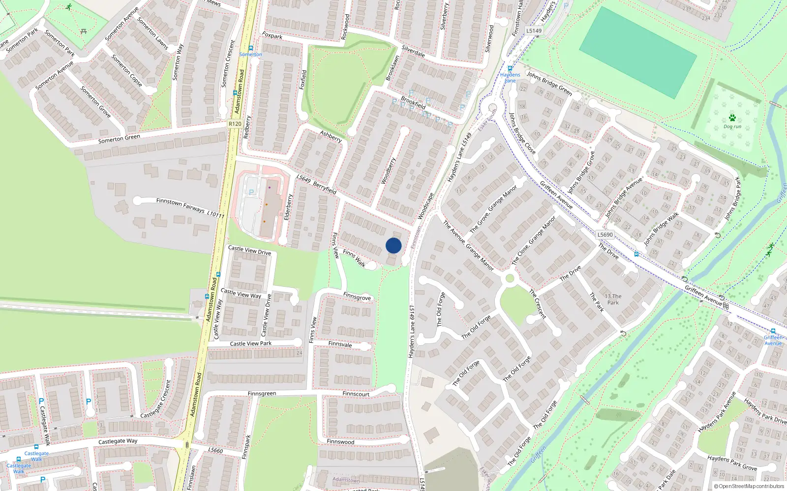 Overhead map showing the location of 4 Woodscape, Finnstown Priory, Lucan