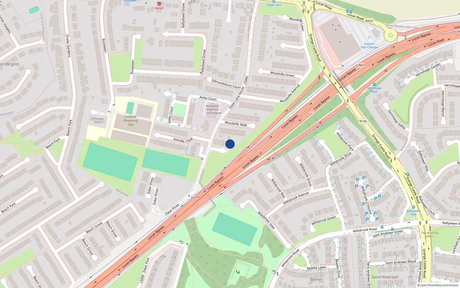 Overhead map showing the location of 4 Woodville Green, Lucan