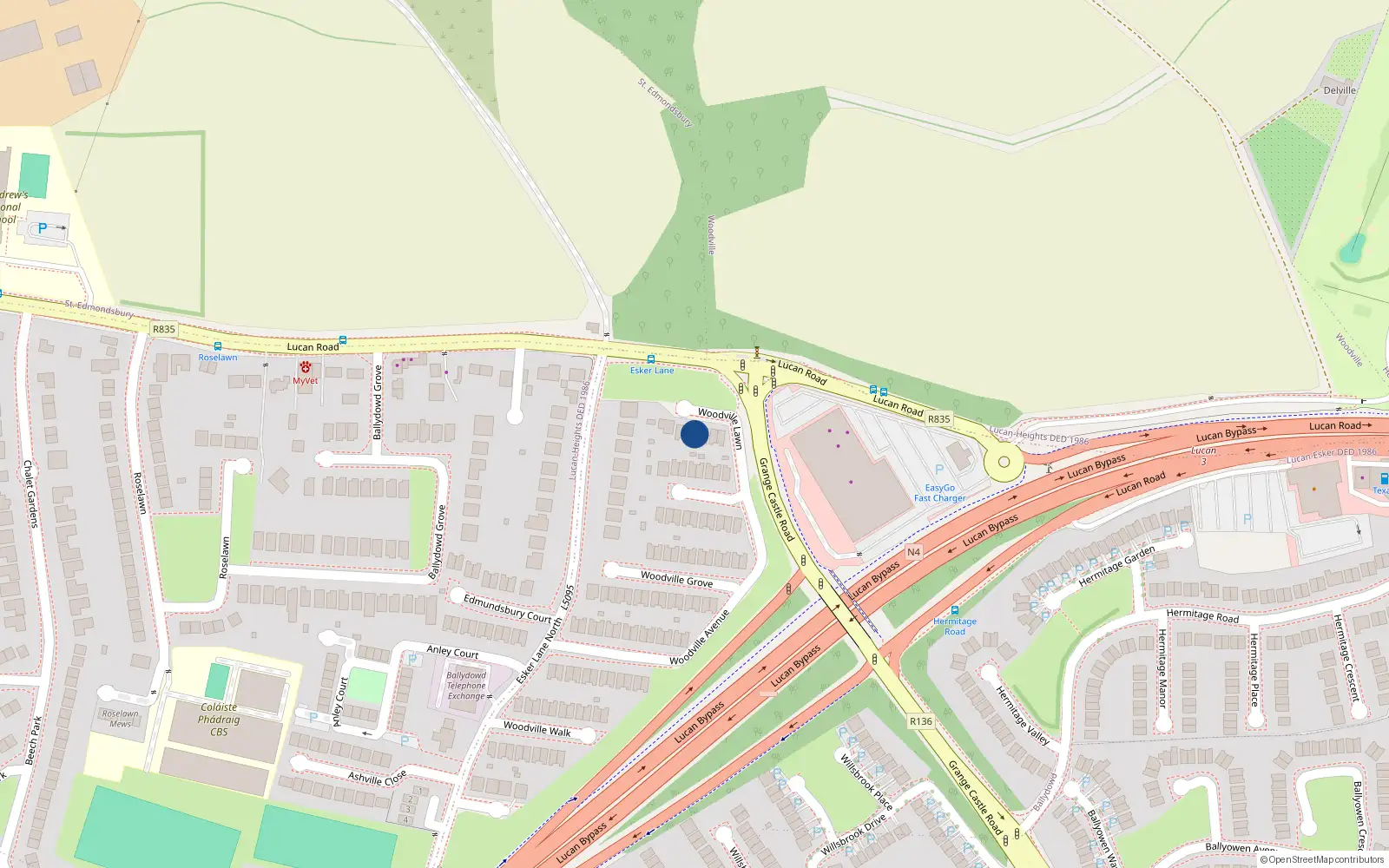 Overhead map showing the location of 4 Woodville Lawn, Lucan