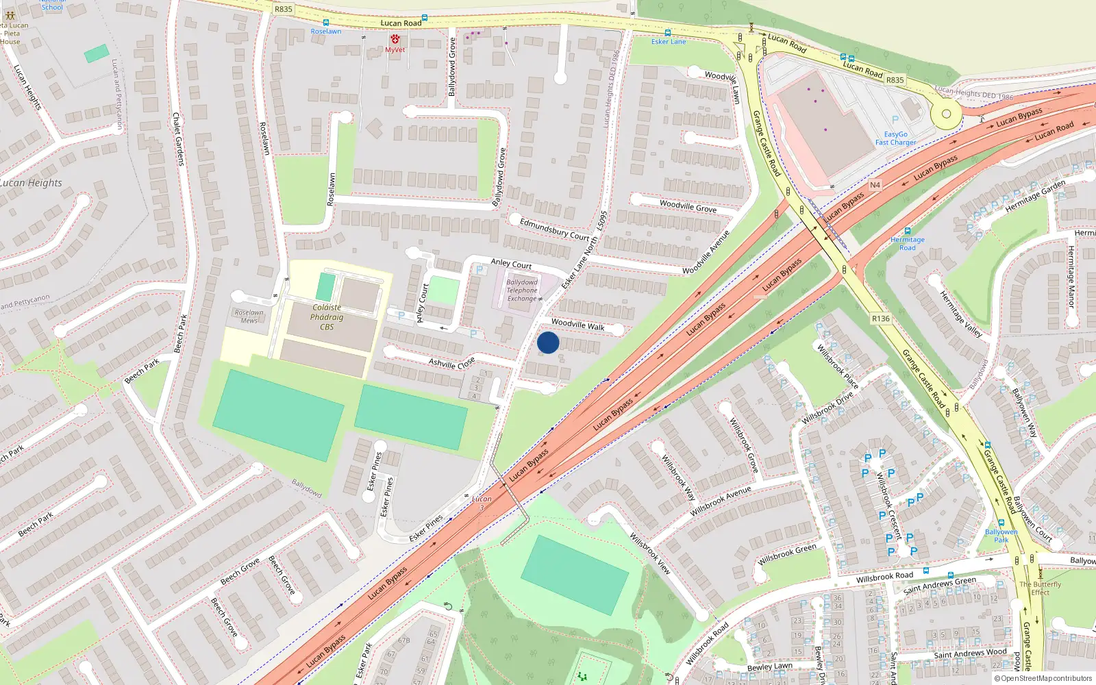 Overhead map showing the location of 4 Woodville Walk, Esker Lane, Lucan