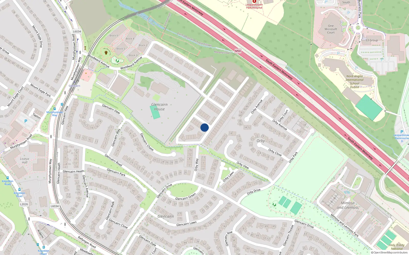 Overhead map showing the location of 4 Woodward Copse, Leopardstown