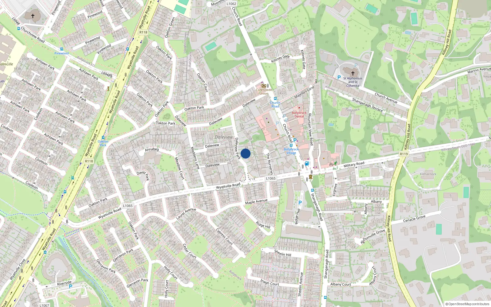 Overhead map showing the location of 40A Dale View, Ballybrack