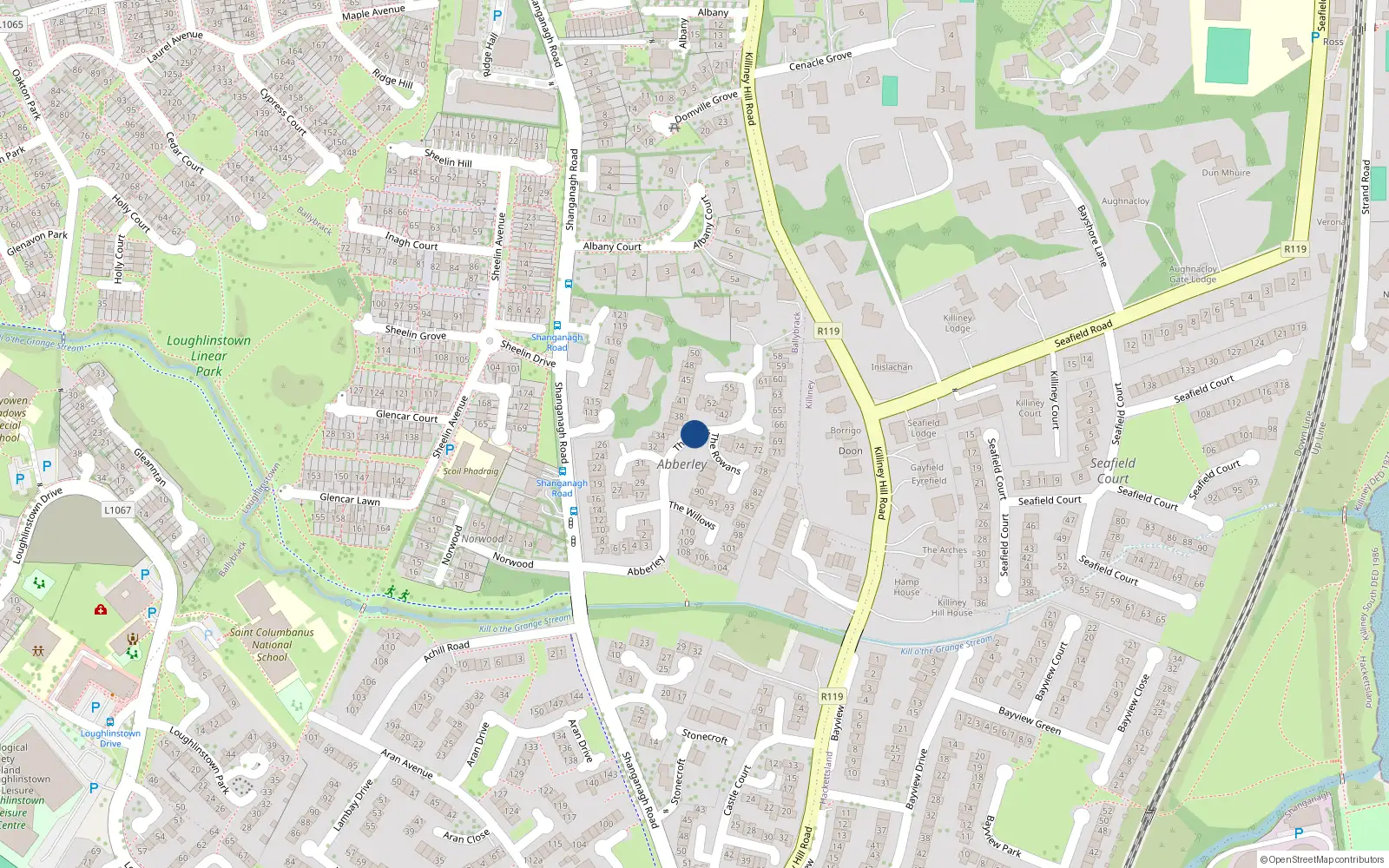 Overhead map showing the location of 40 Abberley, Dublin