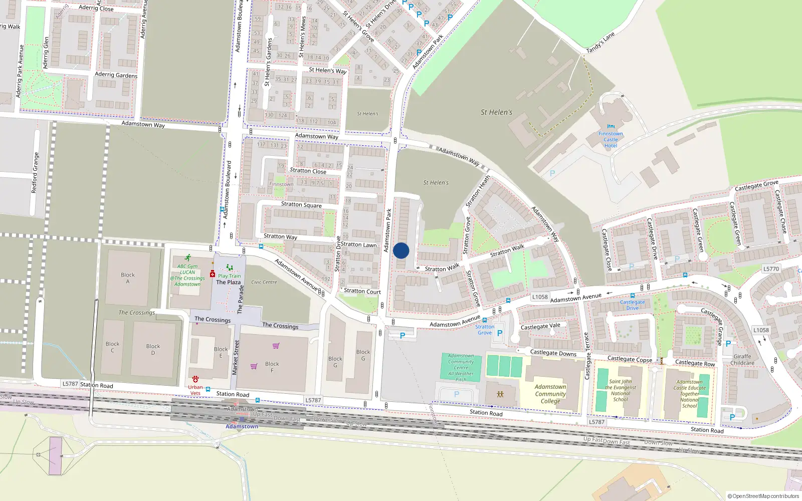 Overhead map showing the location of 40 Adamstown Park, Lucan