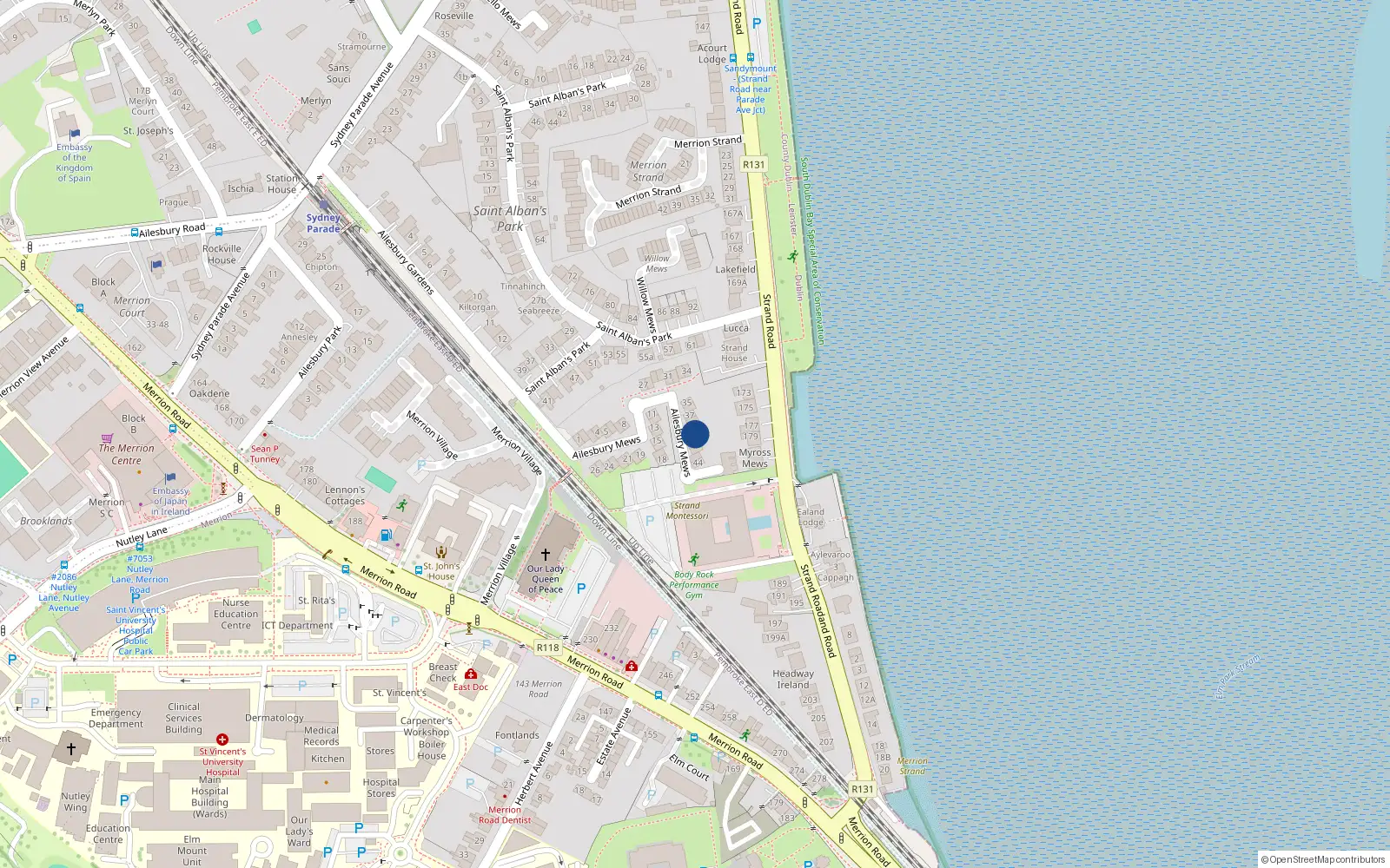 Overhead map showing the location of 40 Ailesbury Mews, Dublin 4