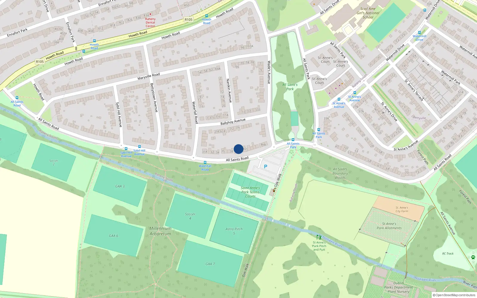 Overhead map showing the location of 40 All Saints Road, Dublin 5