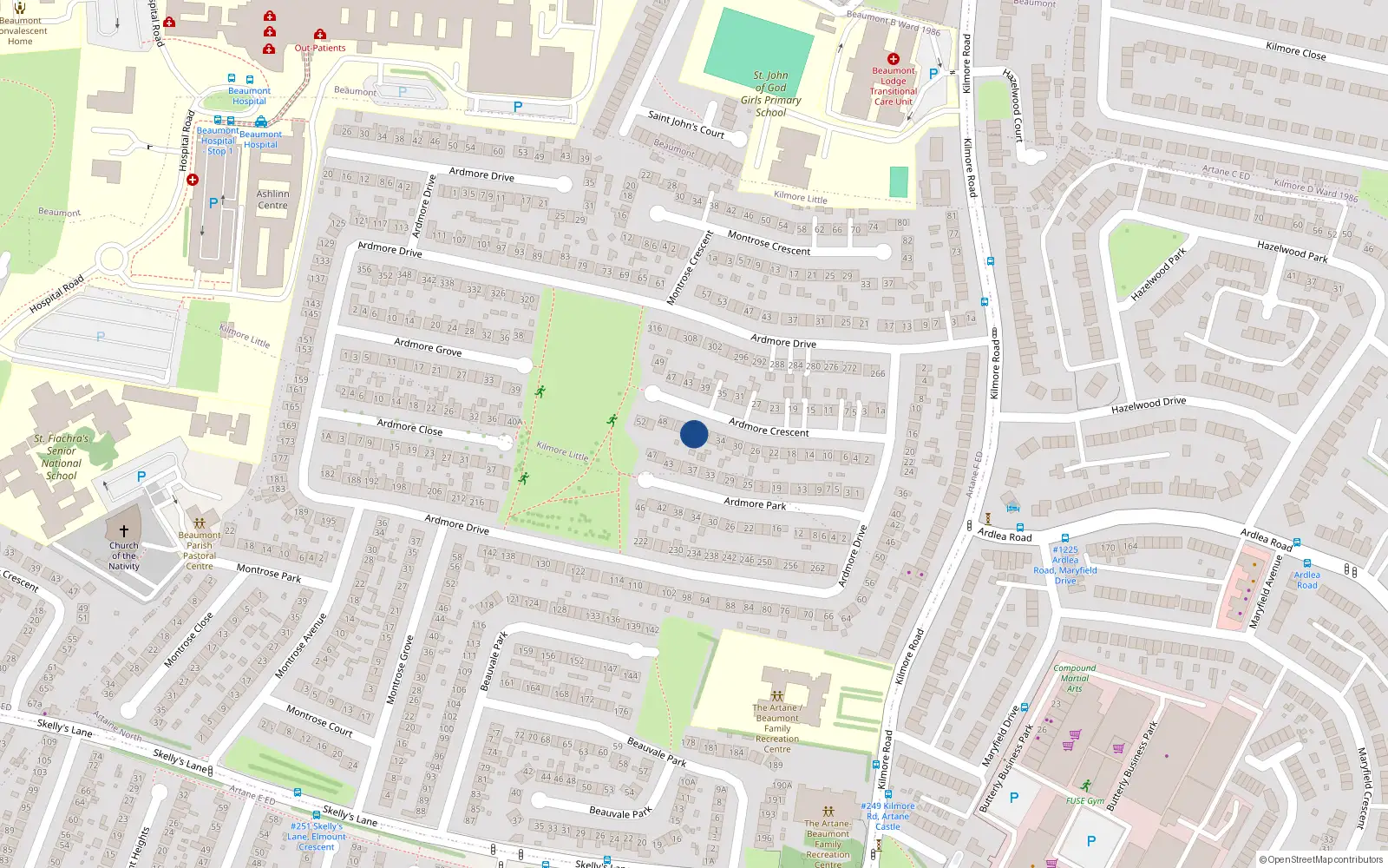 Overhead map showing the location of 40 Ardmore Crescent, Artane, Dublin 5