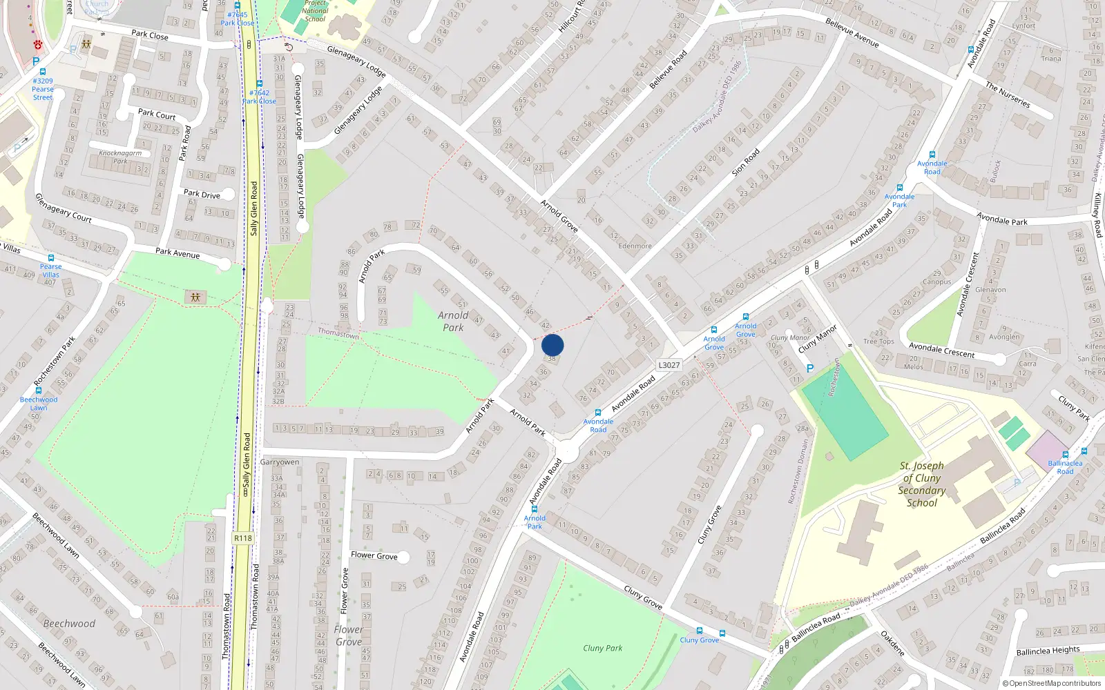 Overhead map showing the location of 40 Arnold Park, Glenageary, Dublin