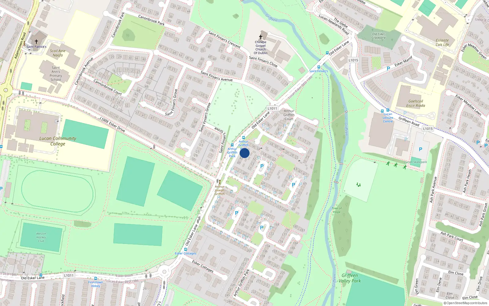 Overhead map showing the location of 40 Arthur Griffith Park, Lucan
