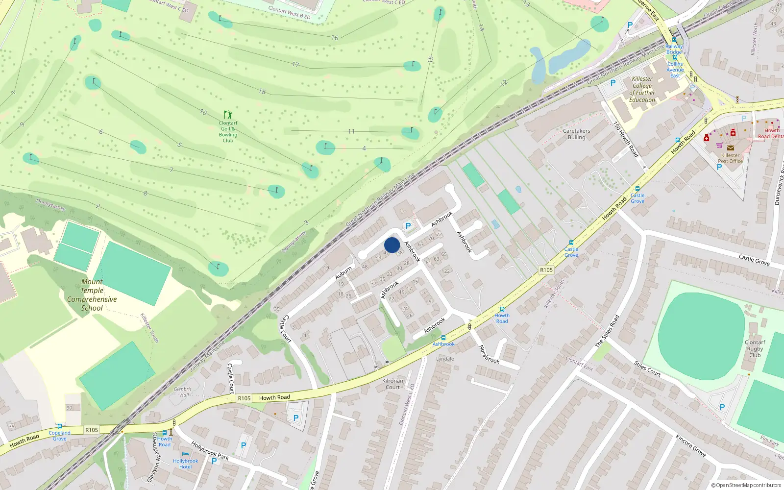 Overhead map showing the location of 40 Ashbrook, Howth Road, Clontarf Dublin 3