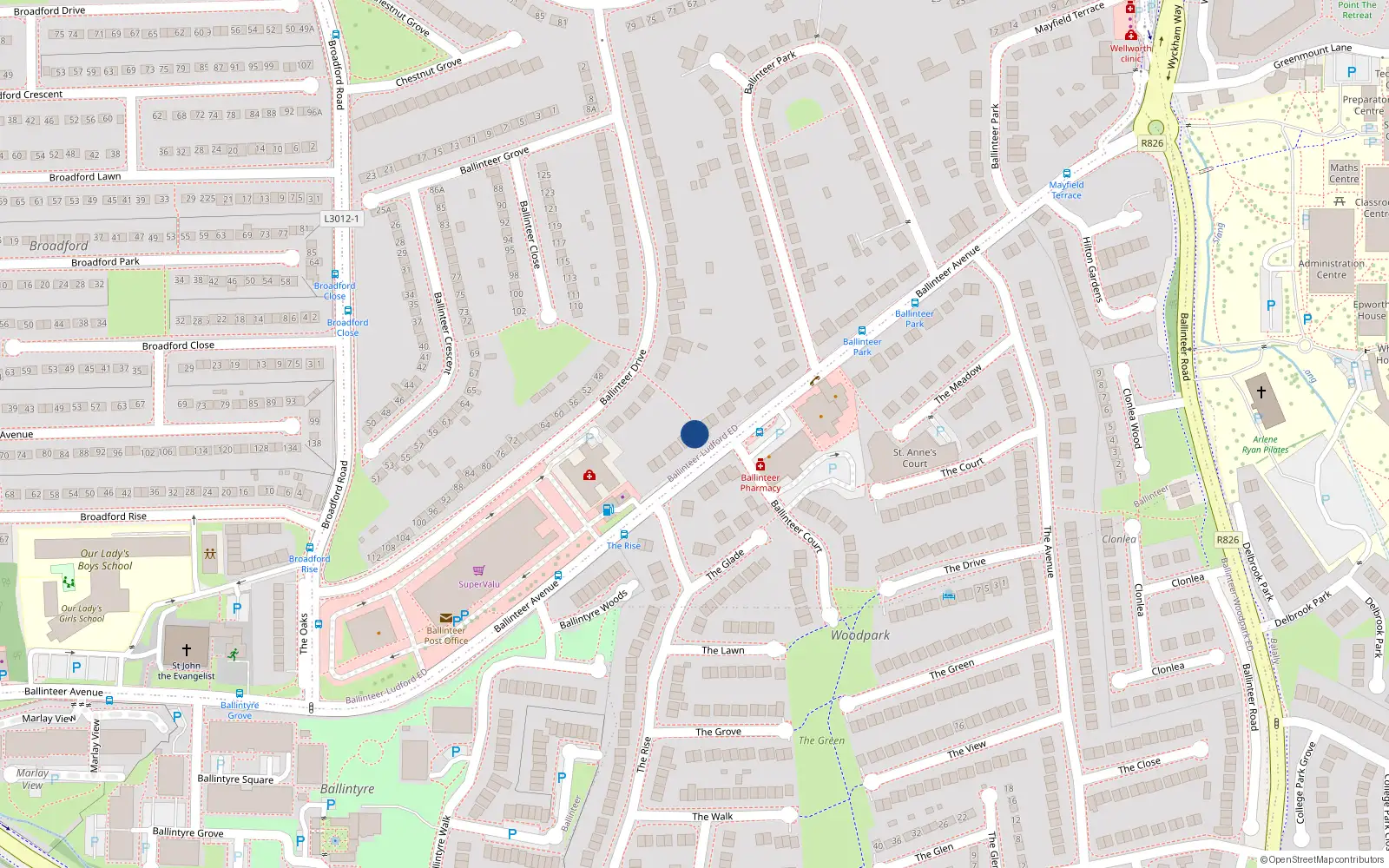 Overhead map showing the location of 40 Ballinteer Avenue, Dublin 16