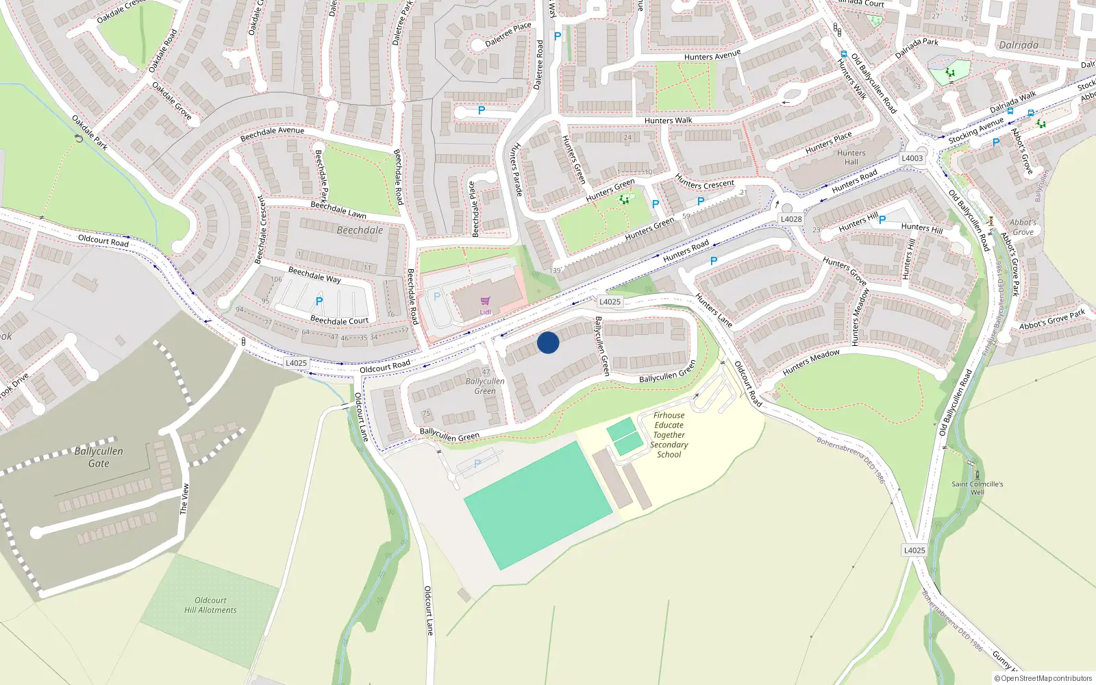 Overhead map showing the location of 40 Ballycullen Green, Dublin 24