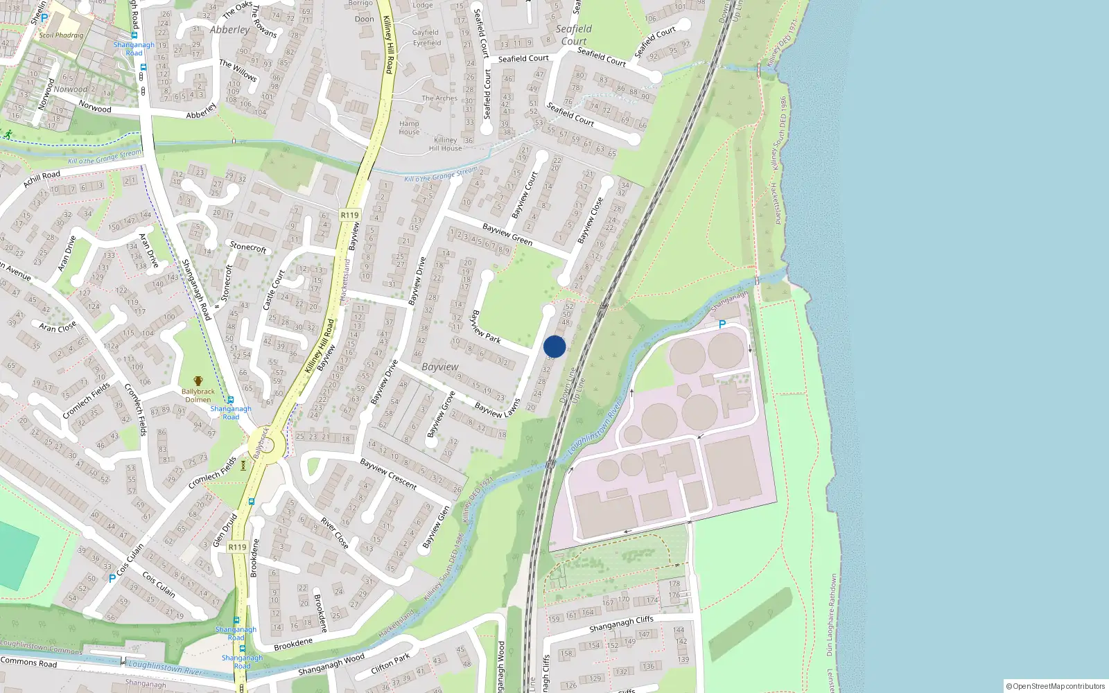 Overhead map showing the location of 40 Bayview Lawns, Killiney, Dublin