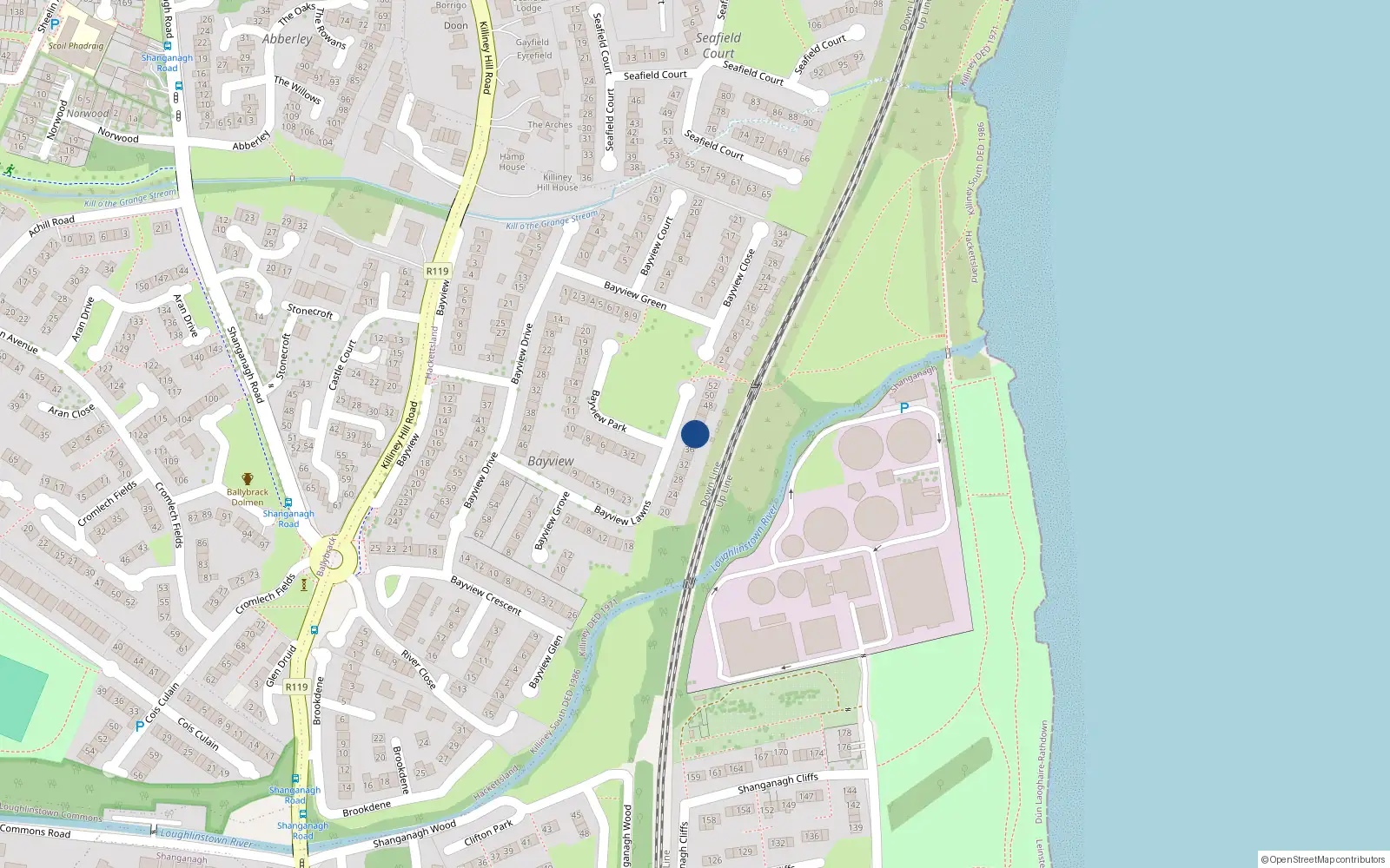 Overhead map showing the location of 40 Baywiew Lawns, Killiney