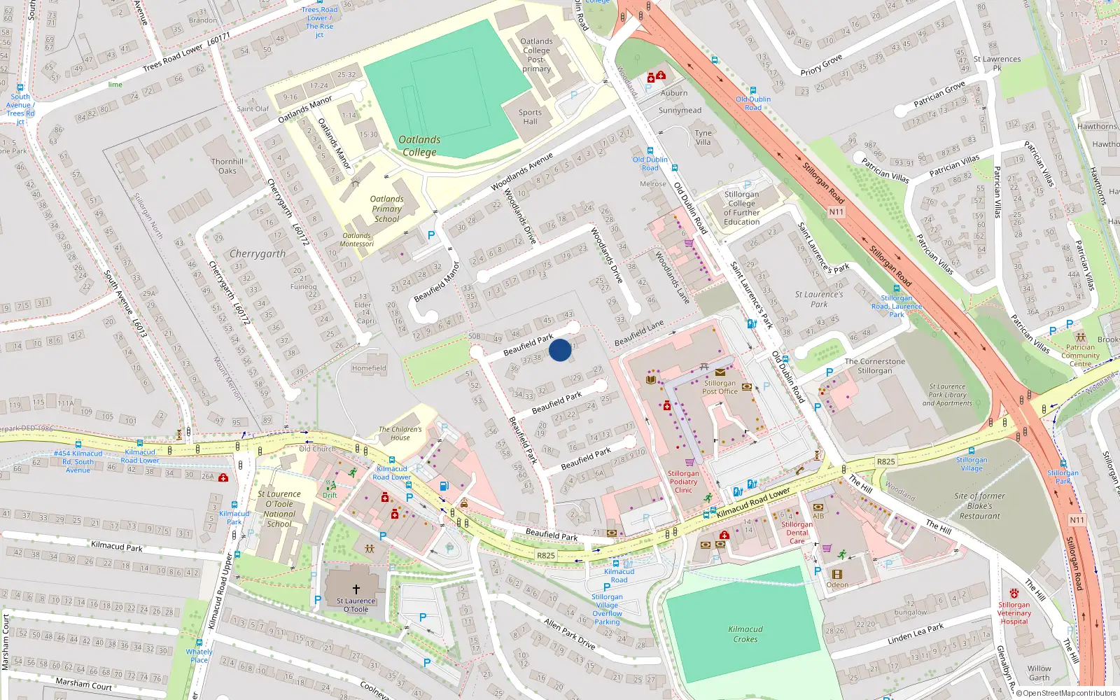 Overhead map showing the location of 40 Beaufield Park, Stillorgan, Dublin