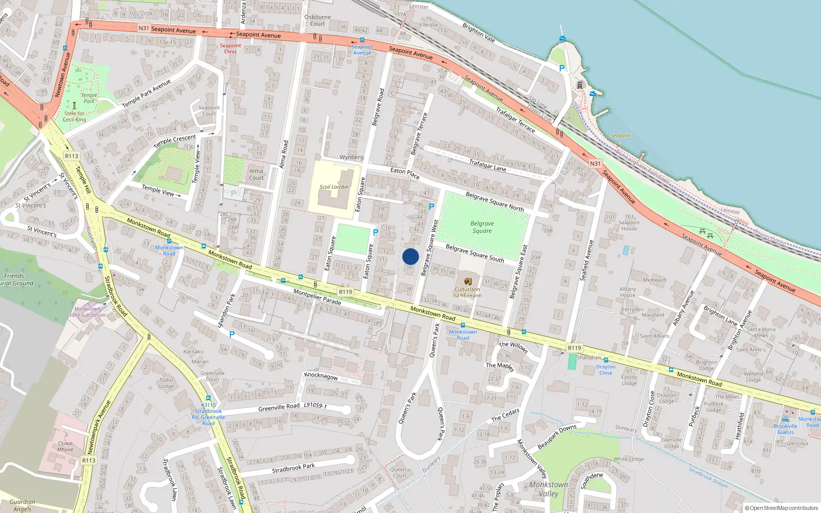 Overhead map showing the location of 40 Belgrave Square West, Monkstown, Dublin