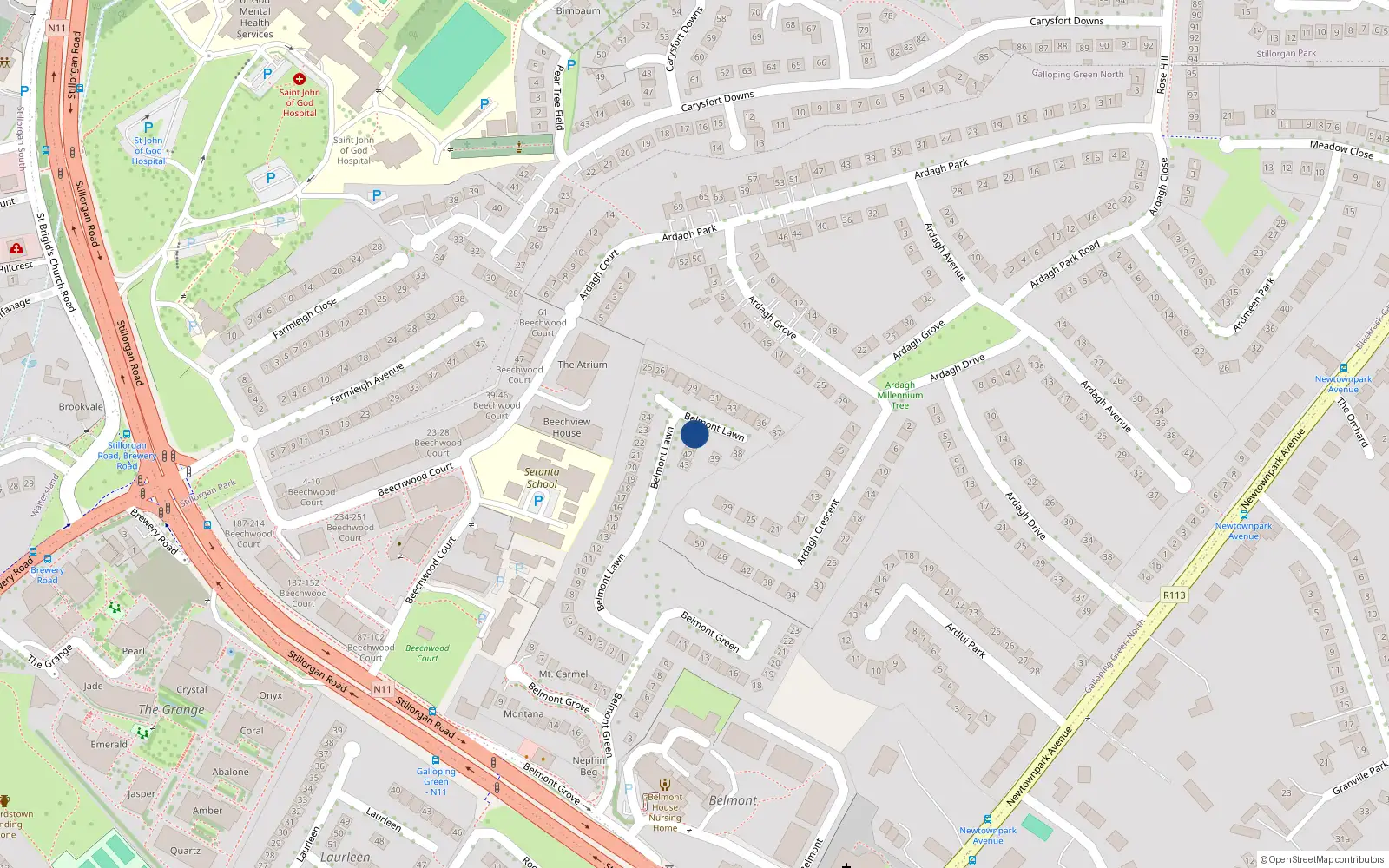 Overhead map showing the location of 40 Belmont Lawn, Stillorgan